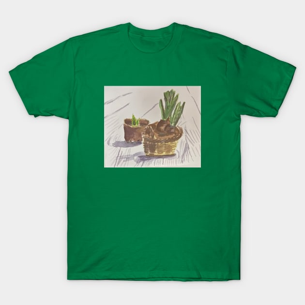 Onions Growing in Pots T-Shirt by Mila-Ola_Art